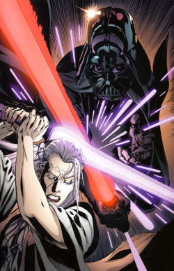 Darth Vader atakuje Mroczną Kobietę.