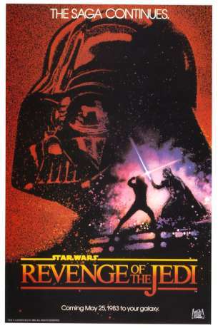 Pierwszy plakat promujący szóstą część sagi, z napisem Revenge of the Jedi.
